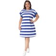 thumbnail image 3 of DARING DIVA Women's Plus Size Tunic Short Sleeve Striped Dress 1X Royal Blue, 3 of 6