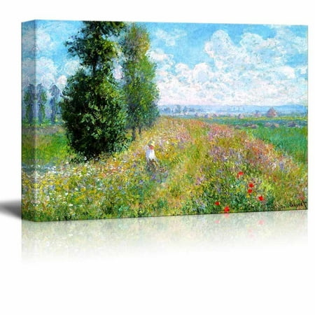 Famous Art Reproductions - wall26 Meadow with Poplars by Claude Monet - Canvas Print Wall Art Famous Oil Painting Reproduction - 12