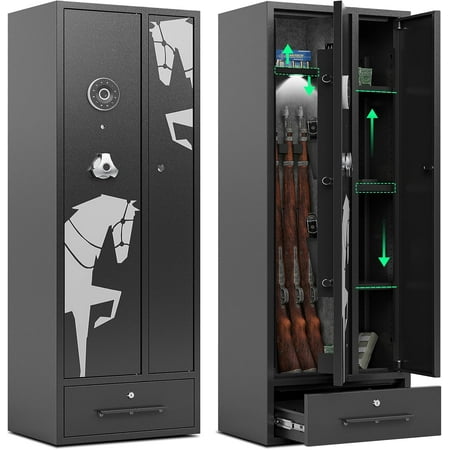 5-6 Gun Safe Gun Safes for Home Rifles and Pistols Gun Safe Rifle Gun Cabinet with Drawer Gun Safes & Cabinets with Pistol Pouches Removable Shelf and Storage Cabinet
