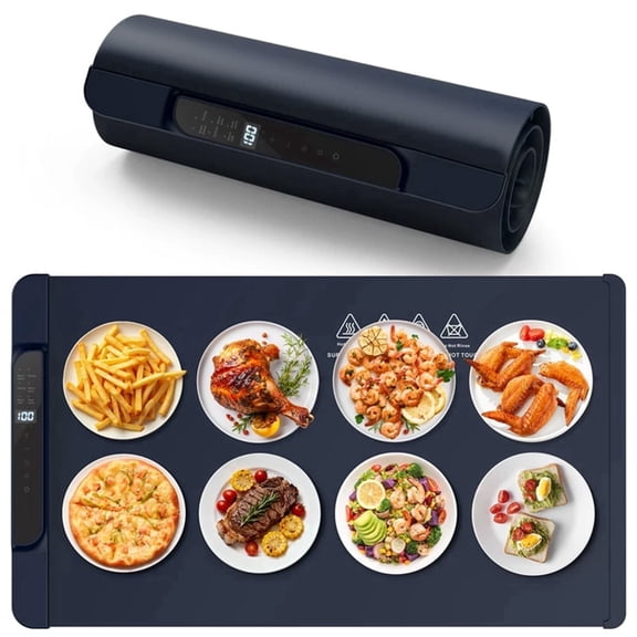 ROSYNEY Food Warming Mat - Extra Large 39.4x15 Inches, with 10 Level Temp and 8H Timer,Fast Heating Silicone Electric Warming Tray, Grayish Blue