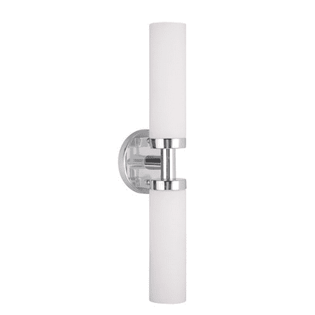 

Bathroom Vanity 2 Light With Polished Chrome Satin Opal White Hand Blown Twist Lock Cylinder Glass 18 inches 120 Watts - World of Crystal