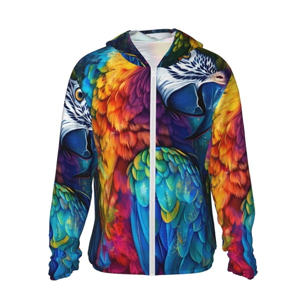 Balery Colorful Parrot Jungle Dream Sudadera ligera de manga larga con capucha y protección solar UPF 50+ para hombre y mujer, ideal para pesca y running-3X-Large
