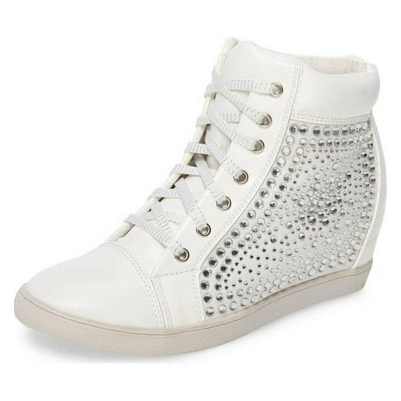 Lauren Lorraine Sassoon White Leather Embellished Hidden Wedge High-top Sneakers (White, 6)