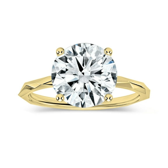 ALLORYA IGI Certified 2.50 Carat Solitaire Round Lab Grown White Diamond Textured Shank Engagement Ring for Women in 10K Solid Yellow Gold, Size 5.5