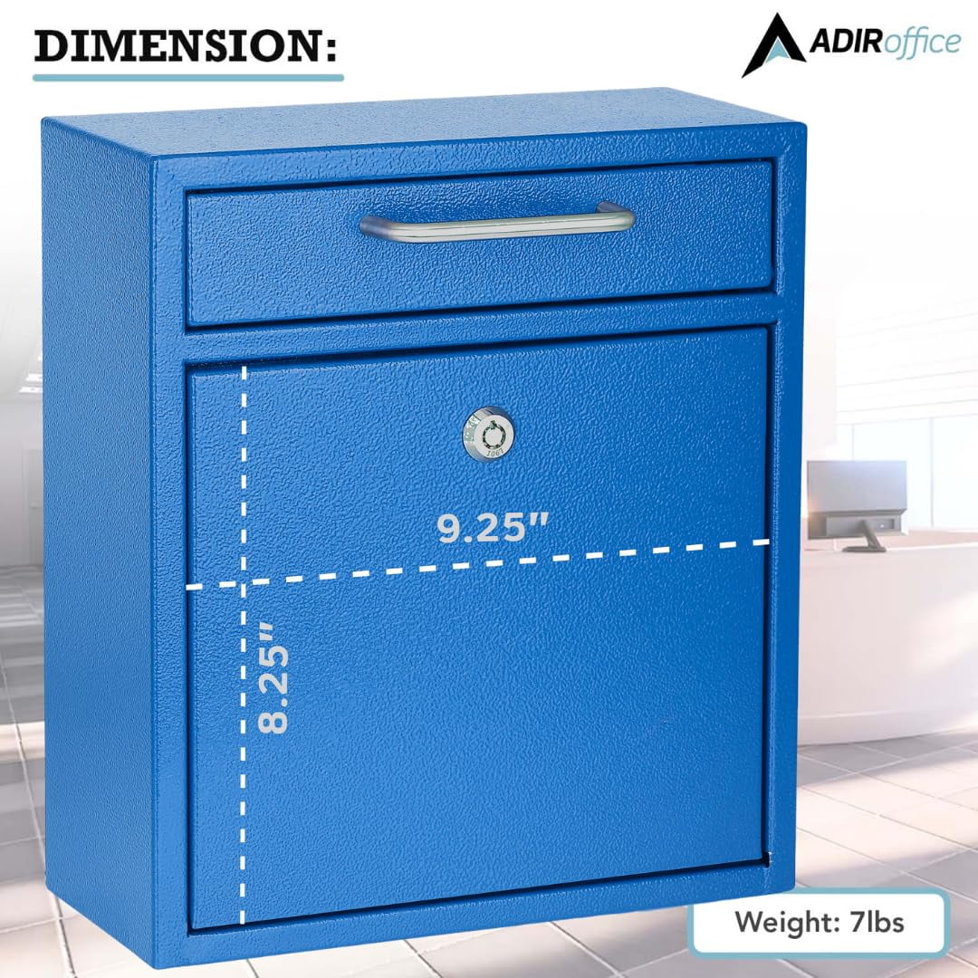 AdirOffice Wall Mount Mailbox - Mailbox with Lock and Keys- Durable Wall Mounted Locking Mailbox and Cash Drop Box for House, Apartments and Bussiness After Hours Deposits