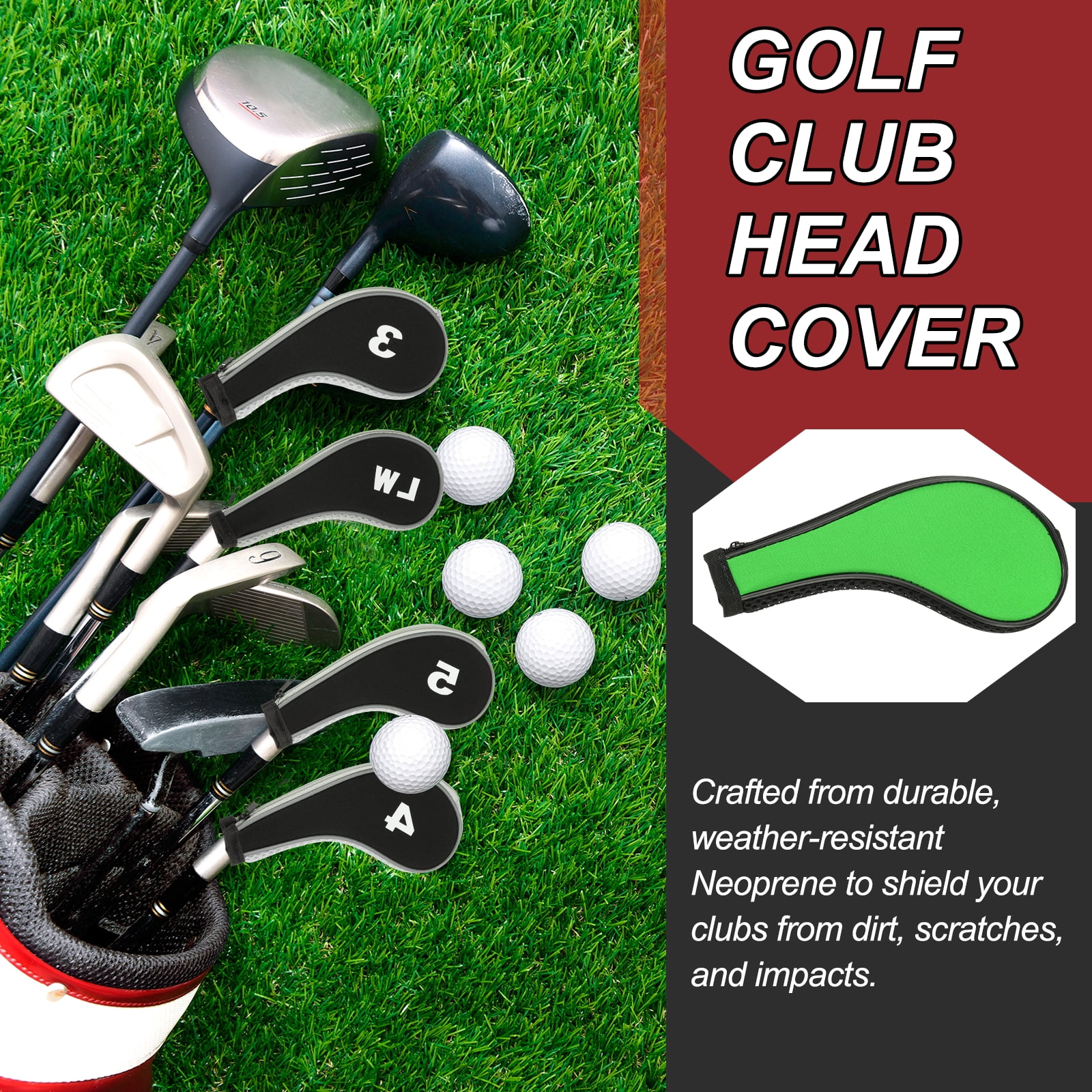 Golf Club Head Cover, 12 Pcs Neoprene Driver Headcover Golf Lovers Gifts for Men Women Green