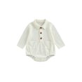 thumbnail image 1 of ZAXARRA Baby Girl Autumn Button Romper Solid Color Long Sleeve Lapel Waffle Playsuit Fall Winter Clothes, 1 of 7