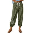 thumbnail image 2 of WXLWZYWL Womens Casual Pants Wide Leg Baggy Tapered Capri Drawstring Elastic Waist Ankle Trousers with Pockets, 2 of 4