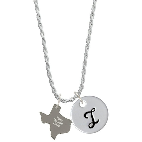 Delight Jewelry Stainless Steel Custom Engraved Texas - Silvertone Script Initial Disc - I - Charm Necklace, 20"+3"