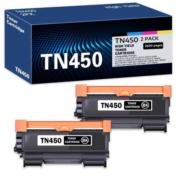 Tn450 Cartucho De Tóner Negro Compatible Tn-450 De Alto Rendimiento De Repuesto Para Tóner Brother Tn-450 Hl-2270Dw Intellifax 2840 Hl-2132 (Paquete De 2).