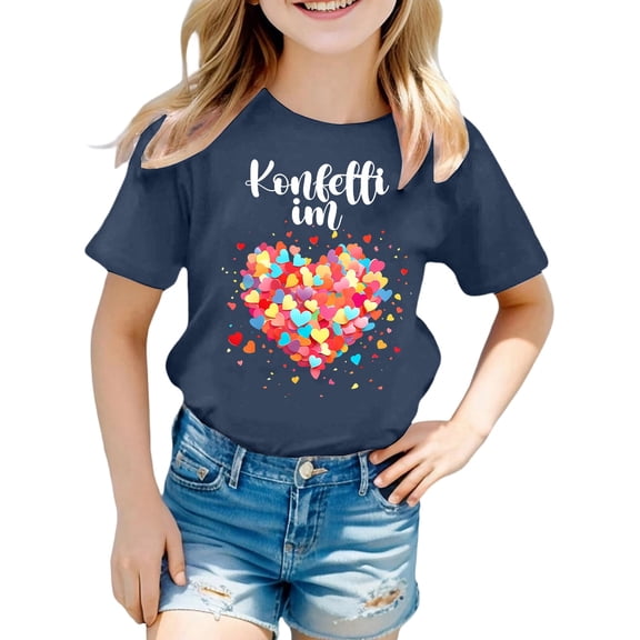 WAYUTE Girls Short Sleeve T Shirt Round Neck Graphic Tee for Kids Youth Trendy Lightweight Casual Outdoor