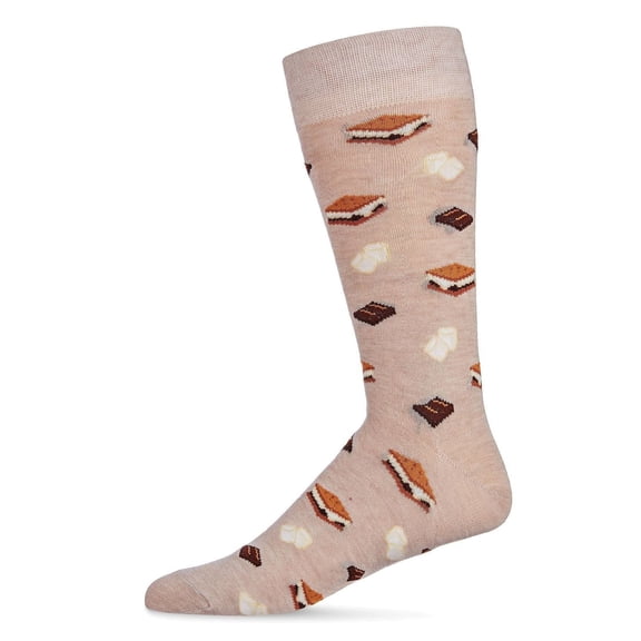 MeMoi Men's I'd Like S'mores Please Bamboo Blend Crew Sock - Mens - Male, 10-13, Khaki Heather