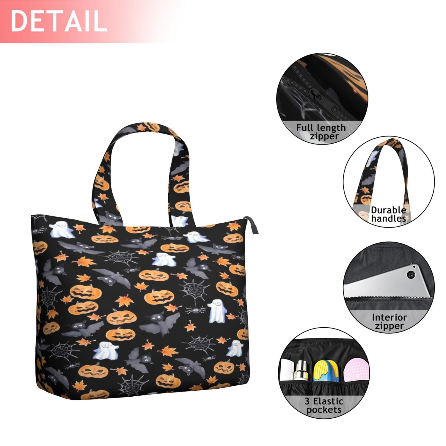 Halloween Autumn Pattern Travel Tote Bags for Women Carry On,Large Weekender Bags for Women Travel,Multi Functional Duffle Bag for Work,Shopping,Sports