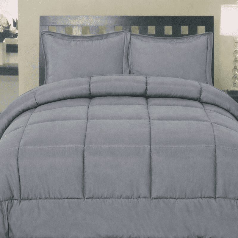 Luxury 500-TC Egyptian Cotton Box-Stitched Design Comforter | 300 GSM | Single Piece, King Size 90" x 104" Inches, 1pc Comforter with 4 Corner Tabs, (Dark Grey)