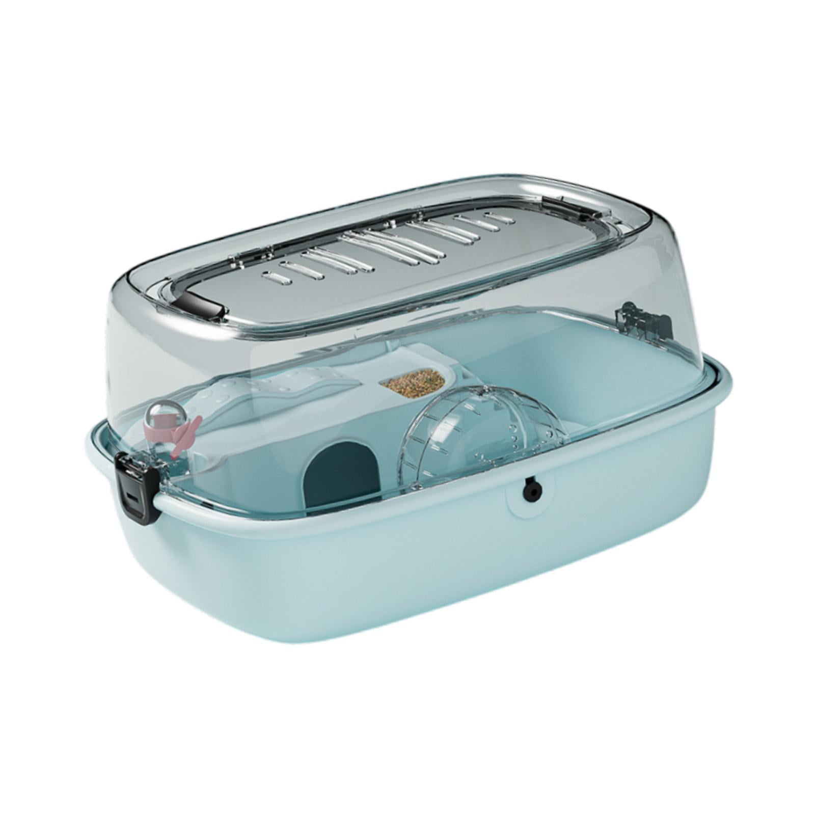 balikha Large Hamster Cage House with An Apparent Top, Transparent, Portable, Small Animal Cage Hamster Habitat for Mice Sugar Glider blue