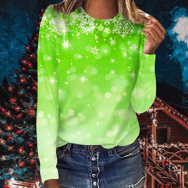 Aujourd'hui Réduction! Aqestyerly Haut de Noël pour Femmes Liquidation Mode T-Shirt Décontracté à Manches Longues Col Rond Imprimé Blouse Tops