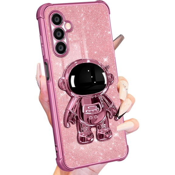 for Samsung Galaxy A25 5G Phone Case Women Girls Cute Astronaut Glitter Sparkly Girly Cover with 6D Astronaut Hidden Stand Kickstand Design Sparkle Bling Cases for Samsung A25 5G 6.5'' Pretty