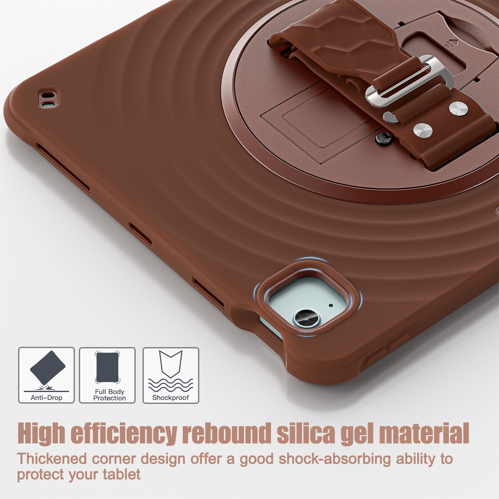for iPad Air 13" 2025/2024 Case, Durable Sturdy Protection Case with Rotation Stand, Portable Hand Strap and Shoulder Strap Pencil Holder, Heavy Duty Shockproof Anti-Drop Cover, Chocolate