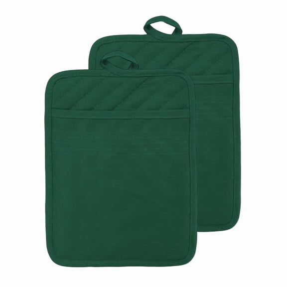 ACDANC 2 Pack Oven Pot Holder with Pocket Cotton Heat Resistant Coaster Potholder Kitchen Hot Pad Oven Mitts for Cooking Square 7" x 9",Dark Green