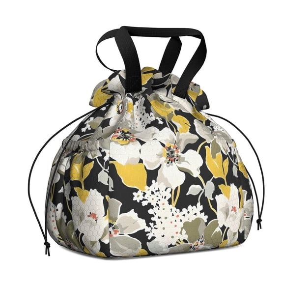 Pioneer Flower Floral Print Pattern Drawstring Lunch Bag Women - Drawstring Lunch Bag Insulated for Work Office - Stain-Resistant Large Lunchbags for Women with Multi-Pockets