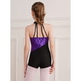 thumbnail image 3 of Yruioon Kids Girls Sequin Dance Rhythmic Gymnastics Leotard Halter Neck Sleeveless Skating Jumpsuit Purple 4, 3 of 6