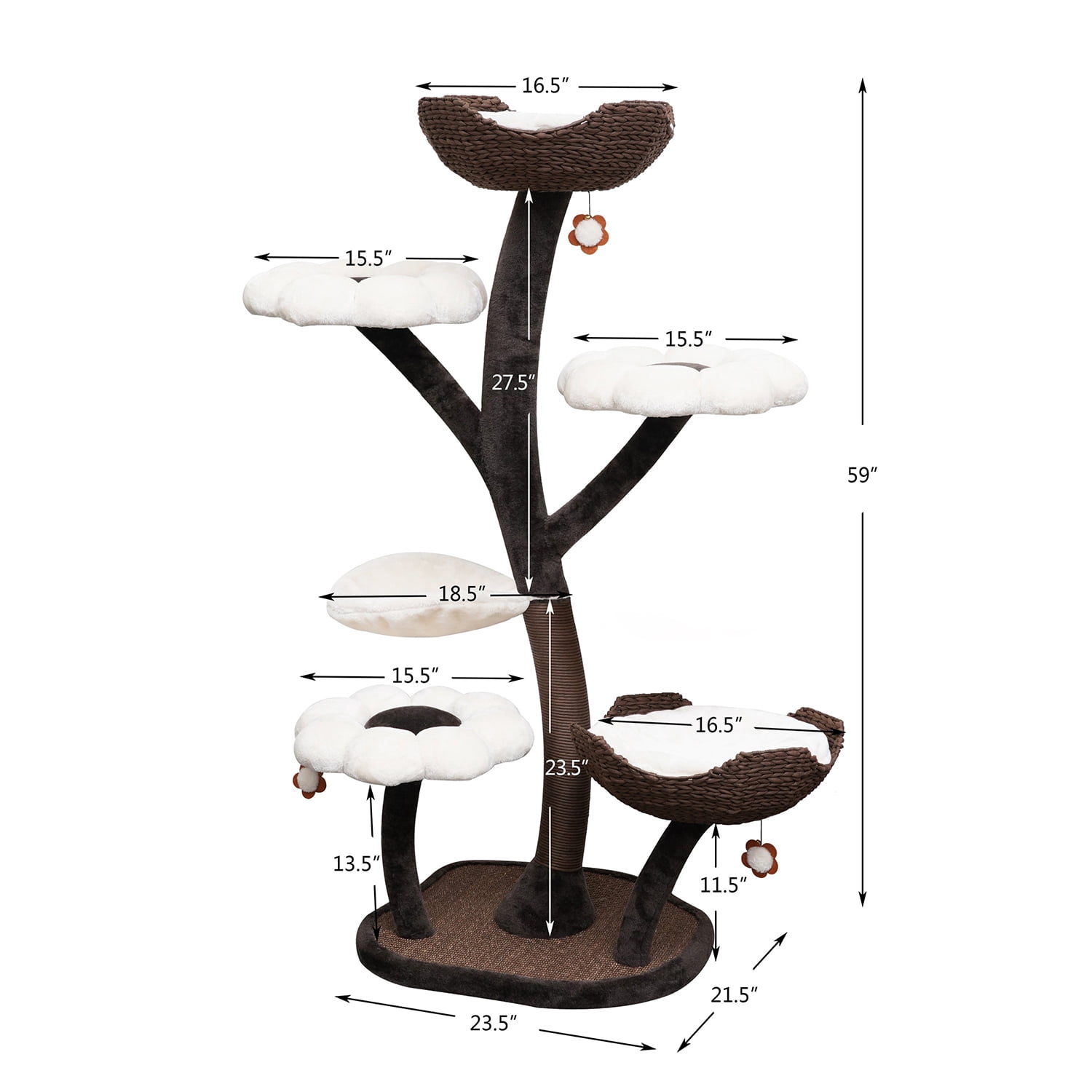Catry Kitty Play Tower 6-Level Multi-Activity Cat Tree with Flower Perches and Handwoven Baskets