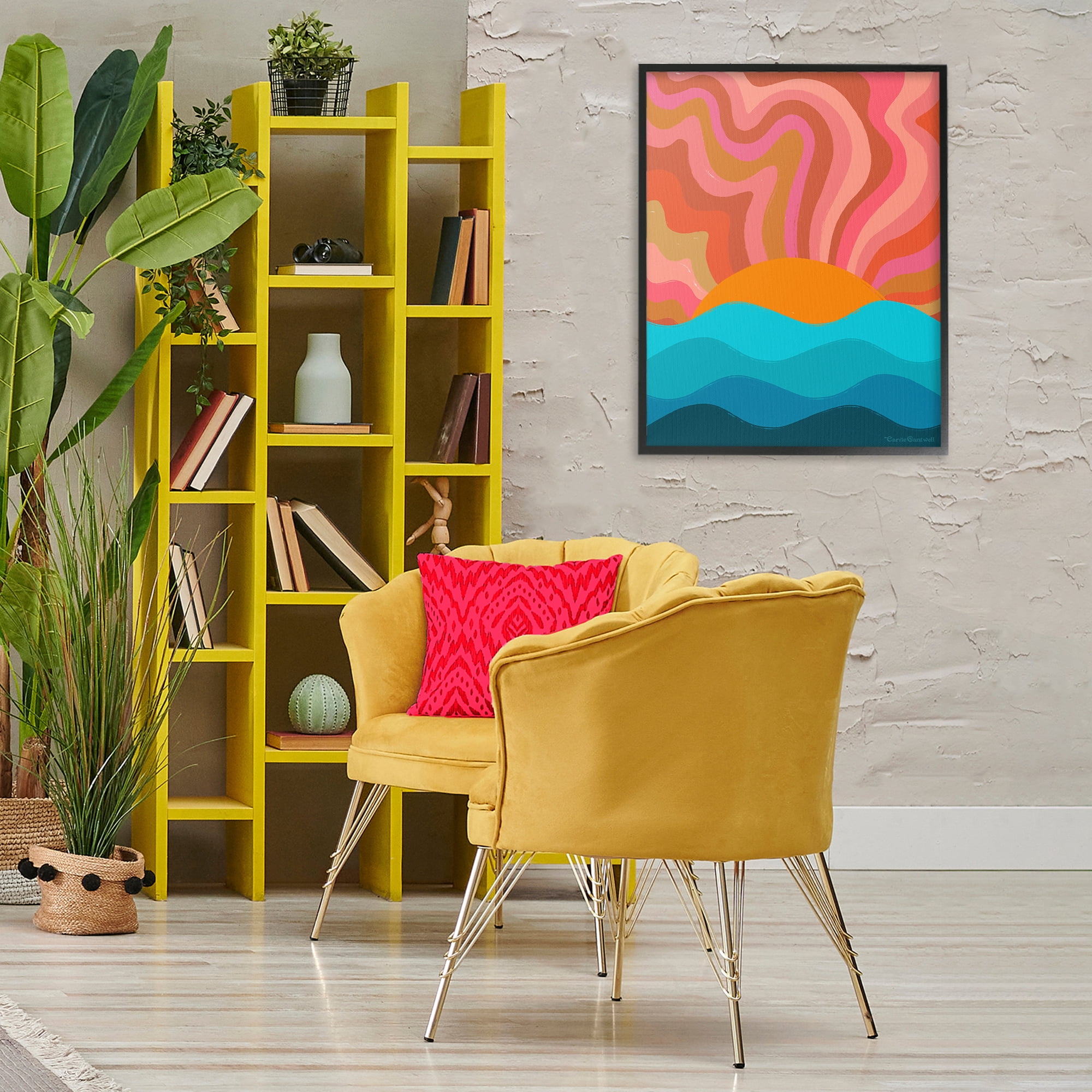 Stupell Industries Liquid Sunshine Funky Landscape Landscape Painting Black Framed Art Print Wall Art, 24 x 30