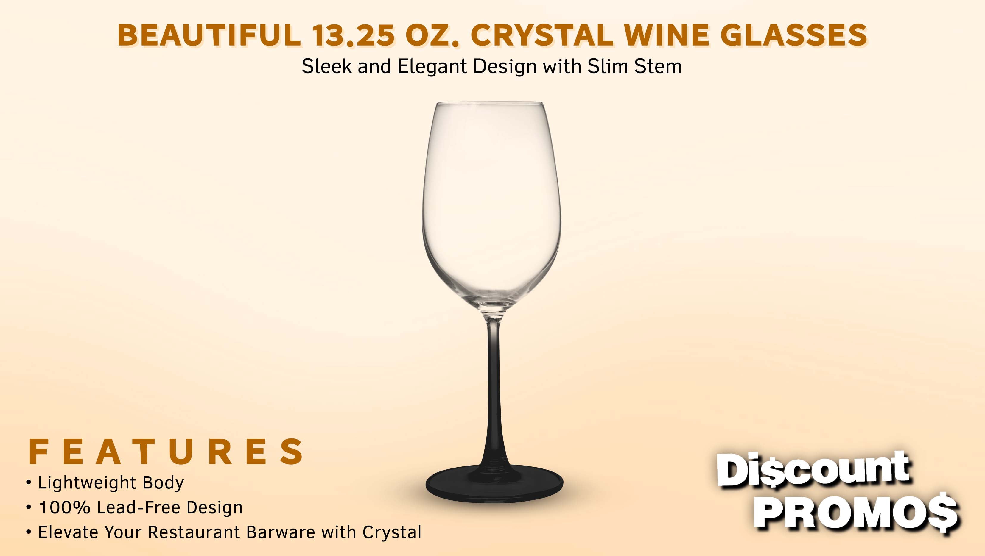 10 Crystal Wine Glasses Set, 13.25 oz. - Elegant, Lightweight, Barware - Black