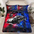 thumbnail image 2 of Erosebridal Racing Car Bed Sheets Set Queen Size,Geometric Buffalo Bedding Sets Queen Size,Blue Purple Bed Sheets Queen,Lightweight Car Room Decoration,4-Piece, 2 of 7