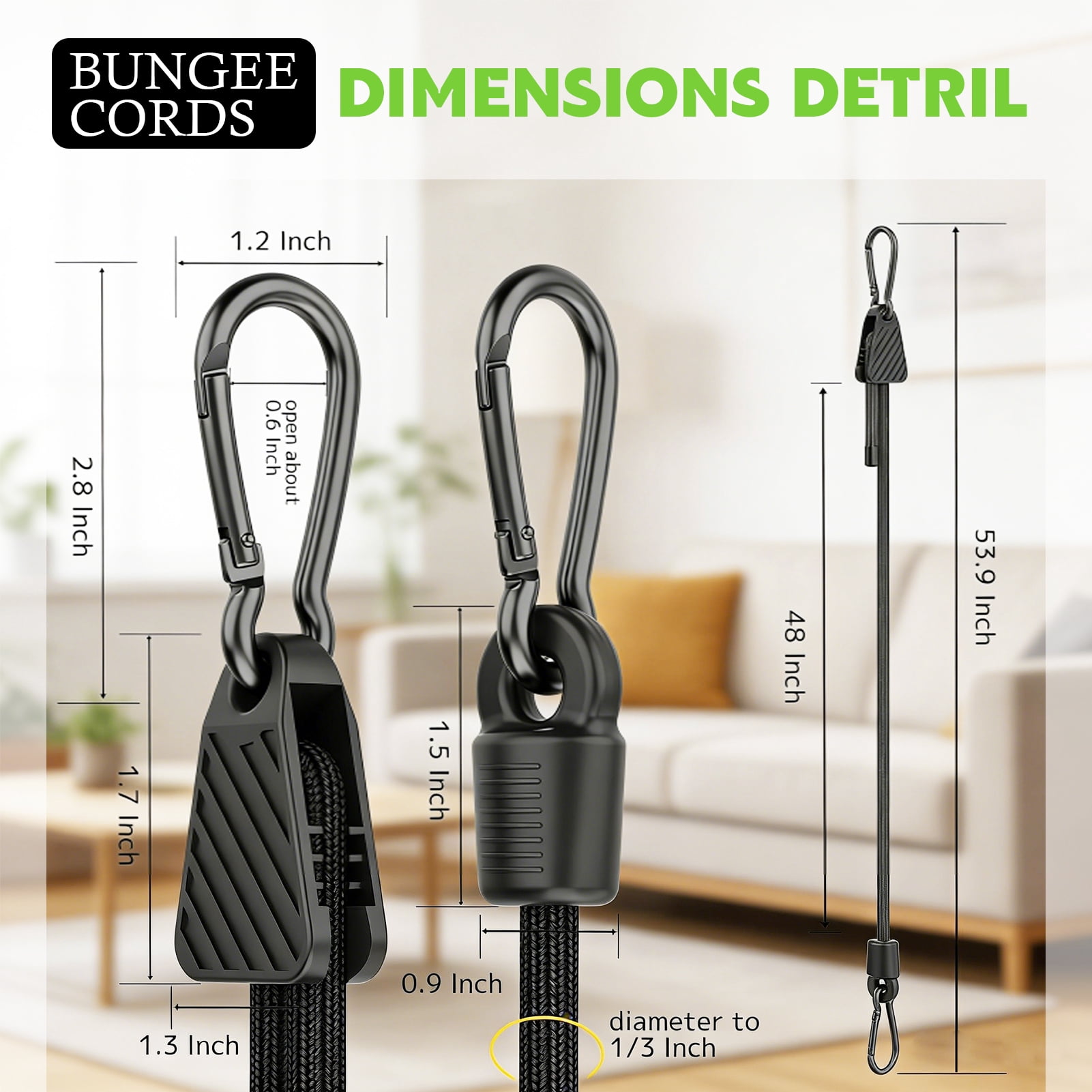 Amaopus 8 Pcs Adjustable Bungee Cords with Hooks, Heavy Duty Outdoor Carabiner Bungee Cord, Black Super Elastic Bungee Straps Easily Adjust from 7" to 48", Great for Cargo, Camping, Bike Racks, Tents