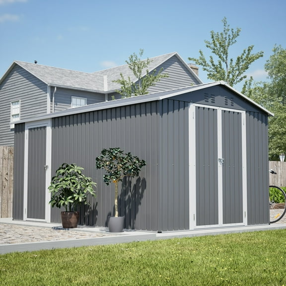 8x12 FT Outdoor Storage Shed w/ Double Doors&Side Entry,Large Utility Tool House