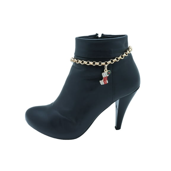 Women Gold Metal Chain Boot Bracelet Shoe Anklet Christmas Holiday Stocking Charm
