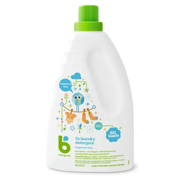 Babyganics 3X Baby Laundry Detergent, Fragrance Free, 60 fl oz