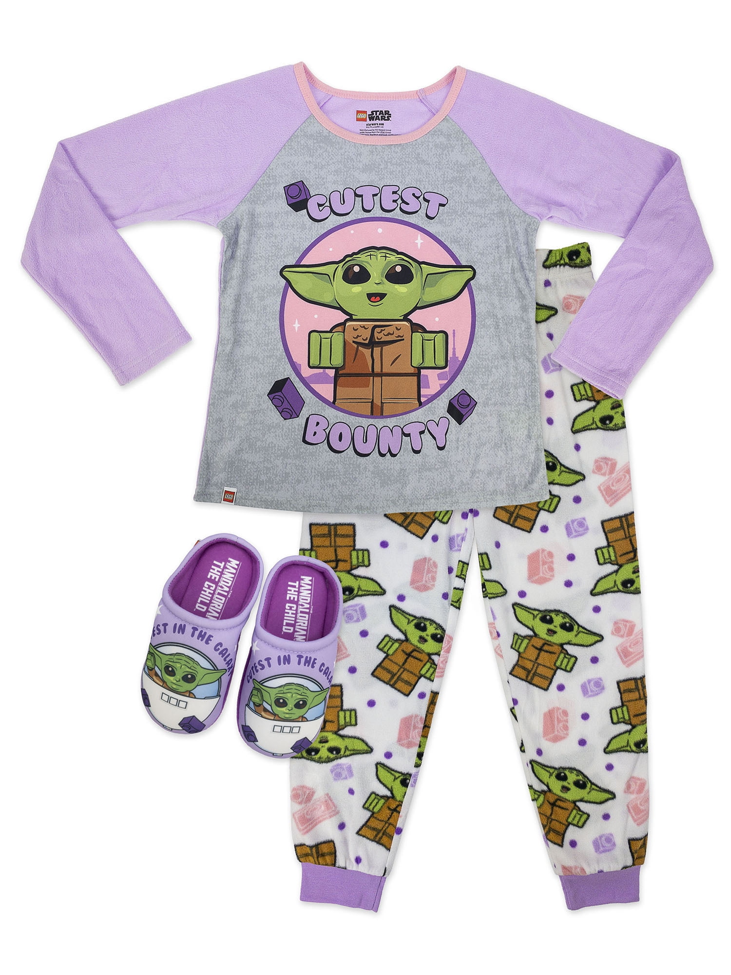 Baby Yoda PJs with Slippers Lego Star Wars Boys Pajama,Baby Yoda 2 Piece Cotton with Slippers