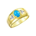thumbnail image 3 of RYLOS Men's Rings 14K Yellow Gold Classic 7X5MM Oval Gemstone & Diamond Ring Turquoise December Birthstone Rings For Men, Gold Rings Size 10, 3 of 7