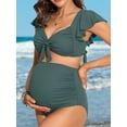 thumbnail image 6 of Sociala Maternity Ribbed Bikini Sets Ruffle Sleeve High Waisted Bathing Suit Two Piece Swimsuit, 6 of 8