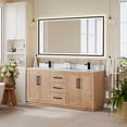 thumbnail image 2 of Floral 72" Wood Vanity in Light Brown Calacatta White Quartz Top with Mirror, 2 of 14