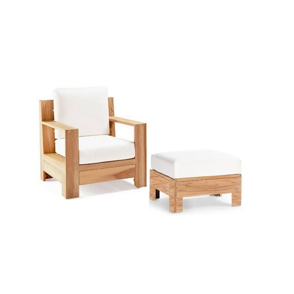 Canberra 2 Pc Lounge Chair Set: Lounge Chair & Ottoman With Cushions in Sunbrela Fabric #57003 Canvas White