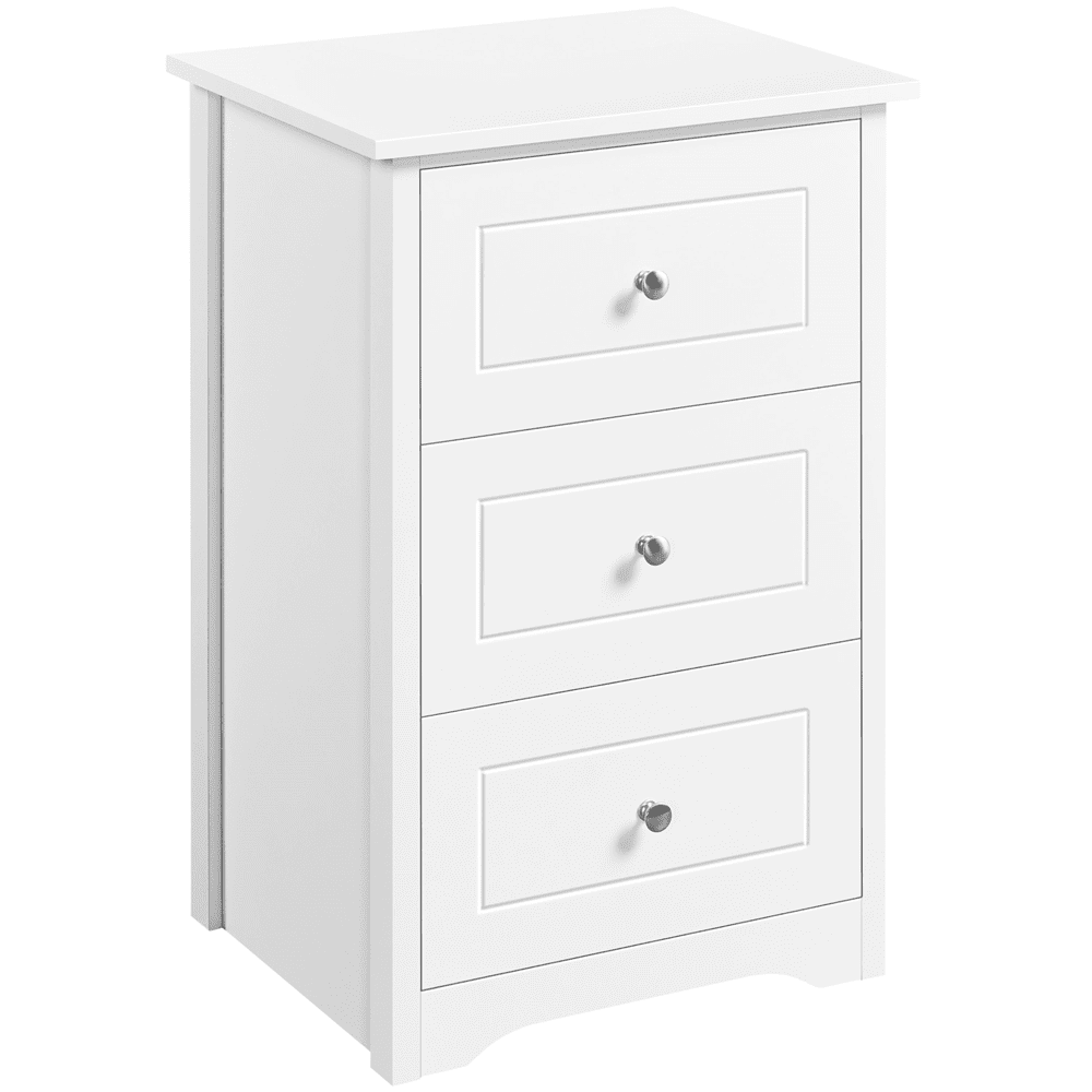 Fullfurnique Table de Chevet Moderne en Bois avec Trois Tiroirs, Blanc