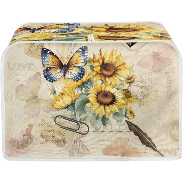 UNICEU Sunflower Butterfly Print Toaster Covers Dust Cover Kitchen Accessories Compatible with Most 2-Slice Toaster Appliance Organizer