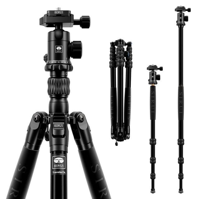 Trípode para cámara Sirui Traveler 7A de 166,5 cm de aluminio con cabezal E-10