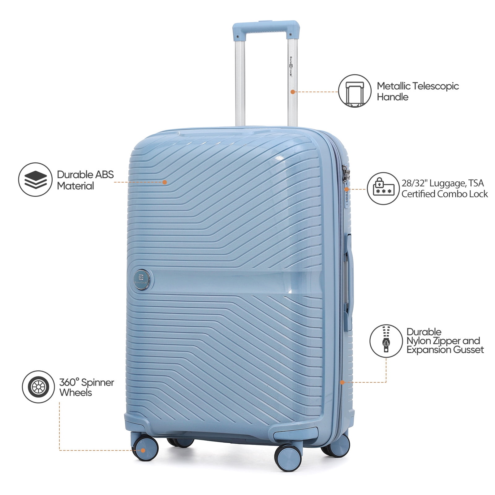 4 Piece Expandable ABS Luggage Set 13"+20"+28"+32", Hard Shell Spinner Suitcases with TSA Lock, Lightweight Travel Suitcase for Family Trip GREY BLUE