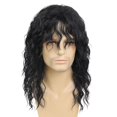 thumbnail image 1 of GNIMEGIL Pelucas rockeras de los años 70 y 80 para hombres, peluca negra larga y rizada, color natural, disfraz de Halloween, peluca de anime con flequillo, 1 of 5