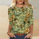 thumbnail image 2 of Tops de Manga Larga de Mujer 3/4 Manga Flores Impresas Cuello Redondo Blusa Casual Estiramiento Suave, 2 of 5