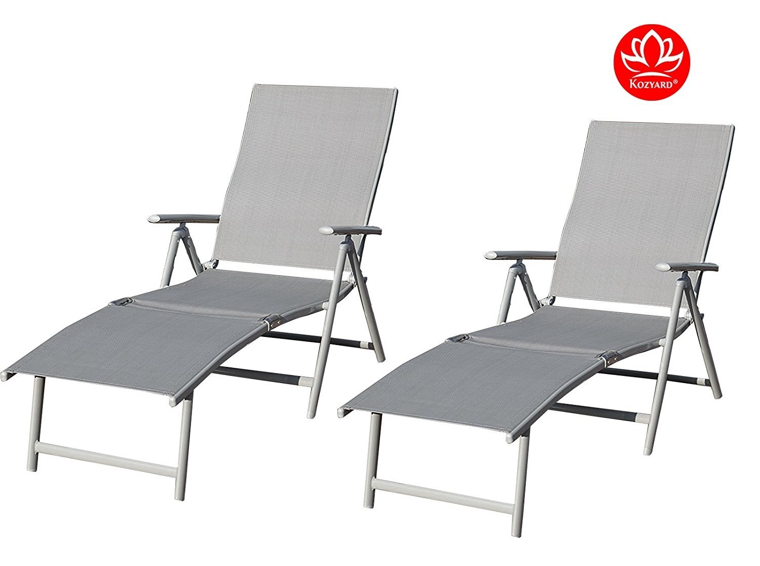 Kozyard Aluminum Beach Yard Pool Adjustable Chaise Lounge Chair ( Gray, 2 Packs) - image 3 of 7