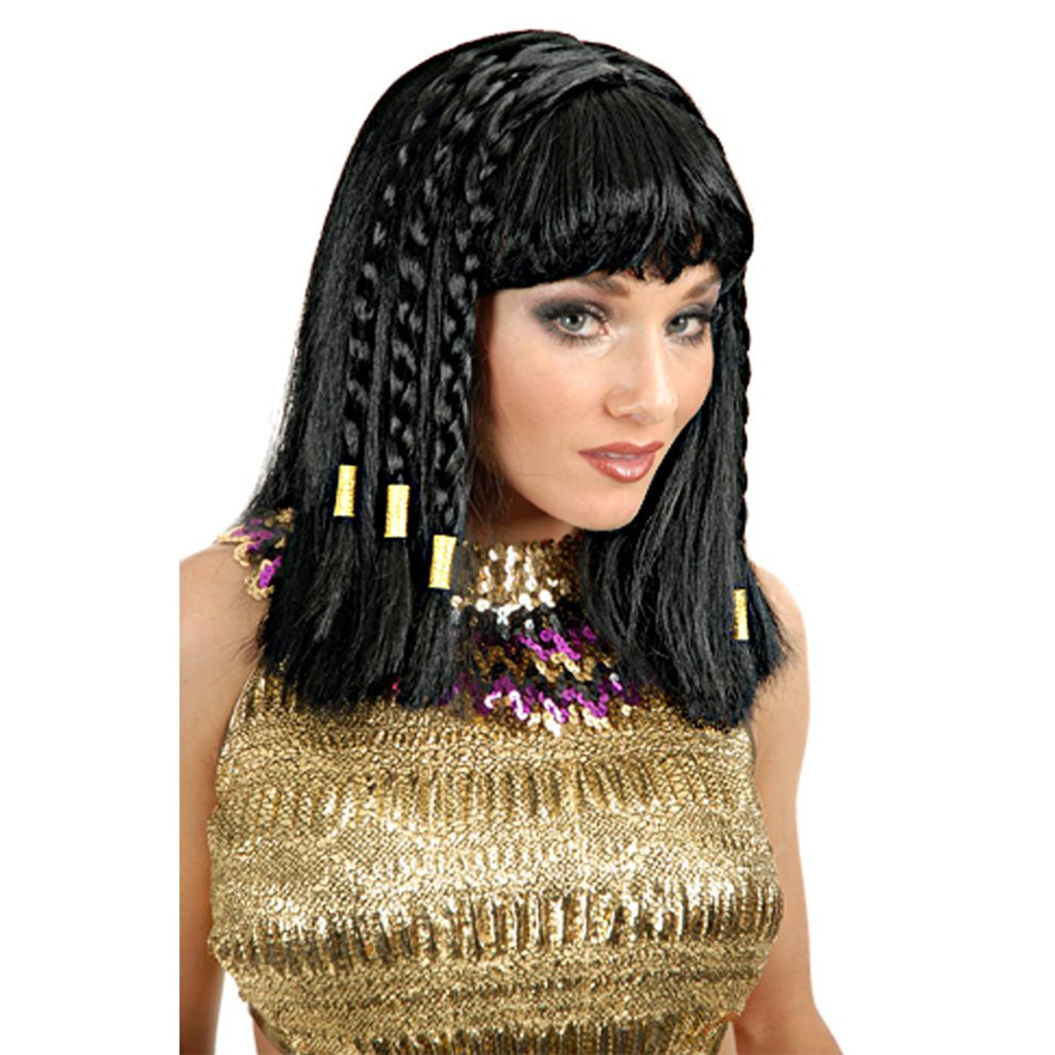 Cleopatra Wig Deluxe Egyptian Queen Fancy Dress Costume Accessory Wig with Beads 