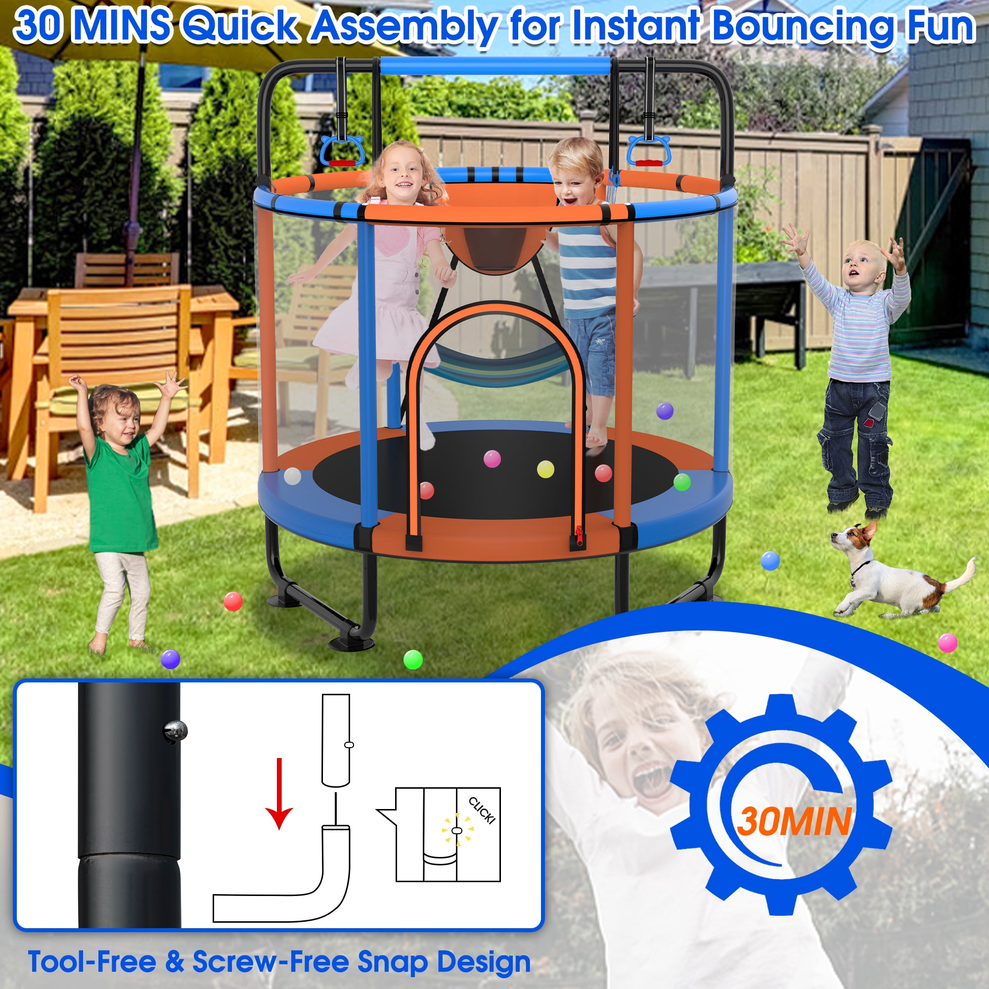 Cochan Trampoline for Kids 4.5FT 500LBS Toddler Trampoline with Enclosure Net and Handlebar, Mini Small Kids Trampoline for Age 1-6, Birthday Gift for Kids
