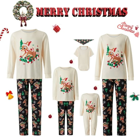 

Christmas Family Matching Pajamas Sets Reindeer Print Tops Pants Xmas Holiday Sleepwear Loungewear Jammies Pjs Outfit