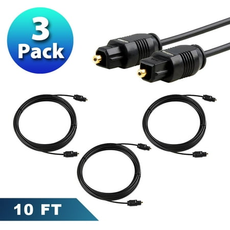 Go 10' Fiber Optic - Insten 3x 10FT Digital Audio Optical Optic Fiber Cable Toslink SPDIF Cord 10' ft for Sound bar Soundbar system Smart TV