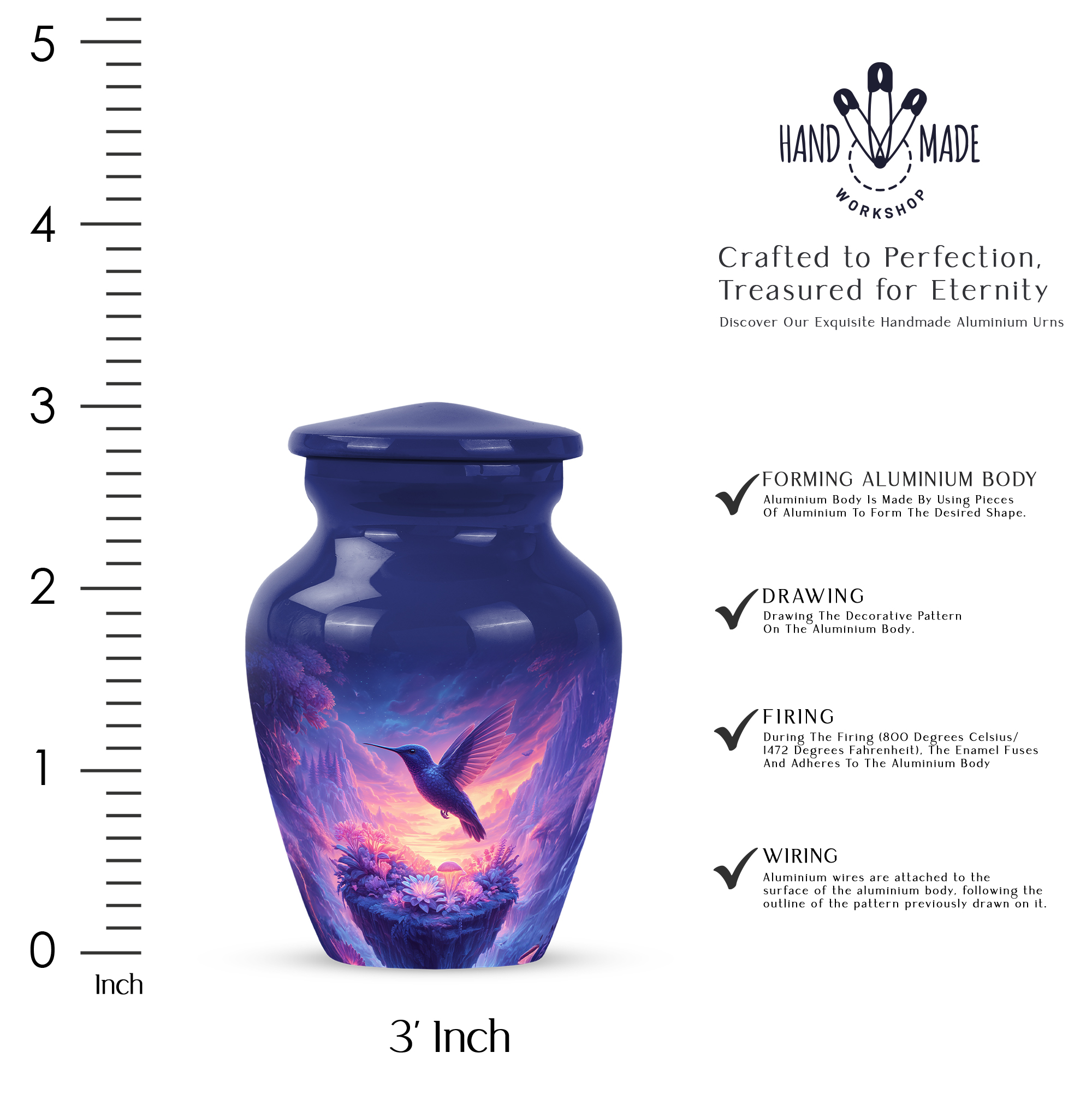 Humming Bird Funeral Urns For Adult For Man - Small Keepsake Memorial Urn For Human Ashes Adult Male - Pink Cremation Urns For Human Ashes - Purple Urn For Cremated Remains 3 Inch